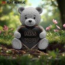 [For All 4 Seasons 2D Flat] 1 Piece Cute Memorial Bear Garden Stake - Tribute To Friends/Best Friends/Sisters Weather-Resistant Outdoor Tribute Memorial - Suitable For Grave And Garden Decor And Lawn (7.8 In X 5.2 In) - Multicolor - View 3