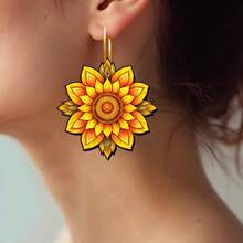 Pendientes de madera con diseño de girasol, aptos para uso diario