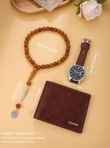 3pcs Classic Casual Men's Watch, Beads Bracelet, And Wallet Gift Set - Perfect Gift For Father, Husband, Boyfriend To Express Love And Care, Cherish Wonderful Moments