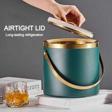 3L Stainless Steel Ice Bucket With Lid, Wine Bottle Cooler (Including 2 Ice Cubes And Ice Clips), Double Wall Stainless Steel Insulated Ice Bucket, Champagne Bucket/Drink Bucket For Party Bar And Picnic - 橘色 - 查看 3