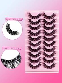 Cílios Postiços de Volume Russo, Cílios Naturais Wispy Falsos de Vison, Pacote com 10 Pares, Cílios de Tira Postiços Falsos, Conjunto para Iniciantes, Maquiagem Diária
