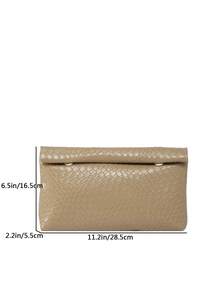 Túi xách thời trang màu trơn, túi vuông dung tích lớn bằng da PU có nắp gập và khóa nam châm, họa tiết da cá sấu, túi đa năng dự tiệc, thích hợp cho phụ nữ đi du lịch và mua sắm. - Màu Khaki - Xem 10