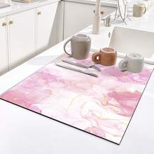 1 pieza Alfombrilla de secado de goma con estampado de textura de mármol rosa, adecuada para cafeterías, restaurantes, cocinas, duradera estera de diatomita para mesa, estera para mascotas - multicolor - Ver 10