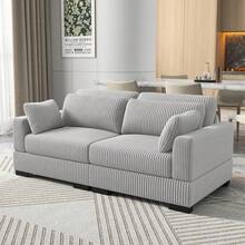 Sofa, 180 X 88 X 85 Cm, Roll-Arm Sofa, Easy-Care Polyester, With Armrests And Cushions, Decorative Cushions, Double Sofa, Suitable For Small Spaces, Living Room Or Bedroom, Corduroy, Grey - 灰色 - 查看 4