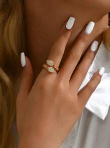 1 pieza Anillo abierto lujoso y elegante con forma de serpiente, con circonita cúbica y cadena de cuentas, adecuado para fiestas, vacaciones, días festivos, festivales y como regalo
