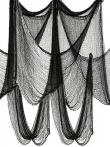 4 buc - Pânză înfiorătoare de Halloween neagră - Decorațiuni de Halloween - Pânză înfricoșătoare de 30x72 inch pentru casă bântuită - Decorațiuni de Halloween înfiorătoare și înfricoșătoare pentru petrecere în aer liber sau în interior, decorațiuni de toamnă, decorațiuni de Ziua Recunoștinței, decorațiuni de festival de recoltă, decorațiuni de toamnă, pentru grădină, uși, curte, casă, ferestre, decorațiuni pentru cameră, decorațiuni de grădinărit în aer liber, decorațiuni pentru scări rulante pe hol, decorațiuni pentru masă - Negru - Vizualizare 2
