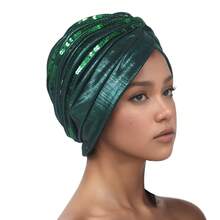 1pc New Fashionable European & American Style Pleated Watermelon Turban Hat With Side Rhinestones - Sequined Beanie - View 15