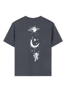 1pc Casual Printed Crew Neck Short Sleeve T-Shirt, Suitable For Boys And Children, Ideal Choice For Summer Students And Toddlers - Starry Universe Wonderful Space, The Ultimate Short Sleeve T-Shirt Series For Every Young Leader! Children's Graphic Tee For Boys - Dark Grey - View 7