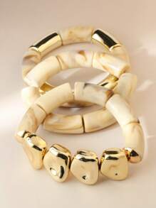3 Stücke Vintage Acryl Bambus Perlen stapelbare Armbänder, minimalistische modische elastische Manschetten Armbänder für Frauen, geeignet für den täglichen Gebrauch, Partys und den Urlaub, dekoratives Schmuckset