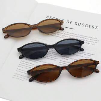 3 件装新款复古椭圆形小框时尚眼镜，男女通用，时尚高端休闲街头摄影男女通用眼镜，万圣节学院风，适合返校季椭圆形