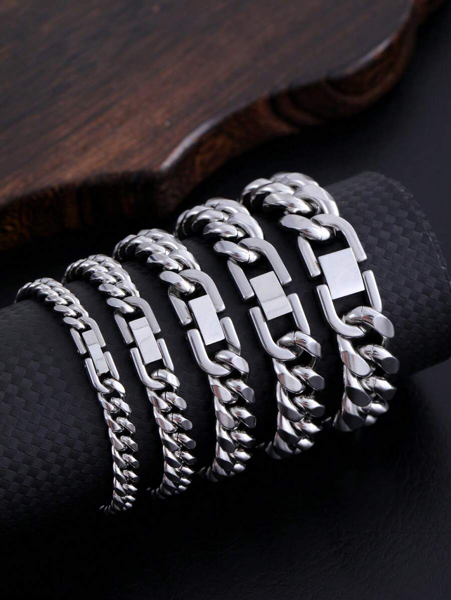 1 buah Gelang Rantai Logam Stainless Steel Desain Minimalis Tahan Pudar, Baja Titanium Tebal Gaya Vintage Modis Perhiasan Punk Cocok untuk Pria - Perak - View 1
