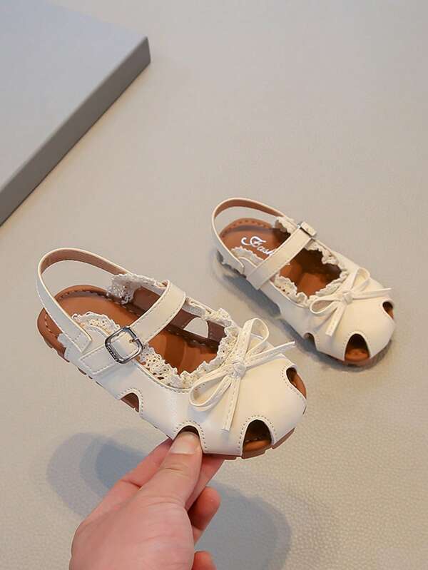 1 Pair Girls Lolita Bowknot Decor Princess Sandals, Summer New Beach Shoes, Fashion & Versatile, Korean Style