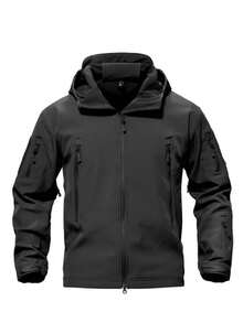 Military Soft Shell Tactical Jacket, Men's Waterproof Windproof Jackets, Men's Army Combat Hooded Coats - 黑色 - 查看 2