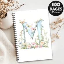 1 pieza Cuaderno de espiral con alfabeto de flores de primavera estéticas. Cuaderno de diario con letras iniciales, regalos de planificador para el trabajo, regalos perfectos para amigos, colegas, mujeres, hombres, hermanas, útiles escolares, regreso a clases
