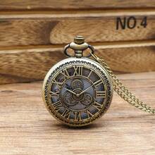 Vintage Classic Large Gear Pocket Watch Necklace, Roman Numeral Dial Quartz Pendant Watch, Retro New Style Gift Watch, Fashionable Casual Antique Pocket Watch