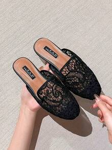 Mengshangli 2025 Autumn Women Hollow Out Breathable Mesh Closed Toe Slippers, Flat Slip-On Casual Sandals,Mule - Black - View 3