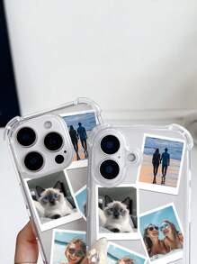 1 pieza Funda de teléfono protectora de TPU con cobertura total, lente protectora y collage de fotos personalizadas de 4 en 1 para pareja/familia/amigos/mascotas para iPhone 11/12/13/14/15/16/16pro/16plus/16promax/X/Xr/Xsmax/7/7plus, elegante, colorida, vintage, linda, sencilla, divertida, personalizada, regalo ideal para él, regalo ideal para ella, novio, novia, familia, amigos, abuelos, pareja, para aniversarios, para cumpleaños