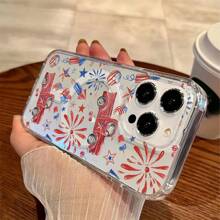 Patriotic Mobile Phone Case Decorated With Classic Truck And Fireworks Designs Suitable For IPhone 16 15 14 13 12 And 11 Pro Models Made Of TPU Material And Provides Shockproof Protection Perfect For Family Friends Children Birthdays Spring Holidays Boyfriends Girlfriends And Valentines Day Gifts
