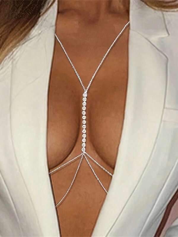 1 stuk lichaamsketting sieradenset met strass, stevig vakmanschap, strandkleding voor vrouwen, stijlvolle en modieuze borstketting met franjes, lichaamssieraden voor vrouwen, buikketting, modeaccessoires