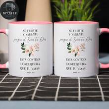 [Inspirational Christian Mug] Elegant 11oz Ceramic Mug With Joshua 1:9 Spanish Bible Verse "Be Strong & Courageous" Design - Microwave & Dishwasher  Inspirational Christian Gift, White/Black/Pink Options For Home, Kitchen & Dining, Home Decor, Floral Accents, Highquality Finish, Faithbased Gift, Motivational Seekers, Dining Decor, Hand Wash Only, Faith Community - 粉色 - 查看 6