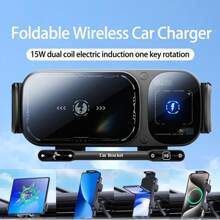 [Wireless Car Charger] 15W Wireless Car Charger, Adjustable Car Mount | Automatic Clamping, Foldable Screen, Fast Charging, USB Connector, Charging Indicator Light, Dashboard Mount
