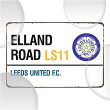 1pc 2D Flat, Leeds United Football Club Retro Metal Sign, 30x20cm - Vintage Wall Art With Elland Road Design, Suitable For Men's Cave, Bar, Cafe, Garage And Farmhouse Decor, Great For Room Decoration, Pre-Drilled Holes - Multicolor - View 1