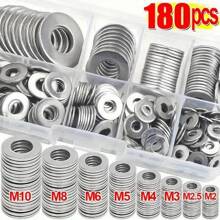 180pcs Stainless Steel Washer Ring Set, Polished Finish, M2-M10 Size, Easy Installation, Durable Material, Suitable For DIY Projects/Machinery/Electronics, Ideal Choice For Professionals And Enthusiasts