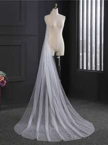 1pc 3 Meters Long 1.5 Meters Wide Simple White Bridal Veil With Train, Suitable For Wedding Wearing