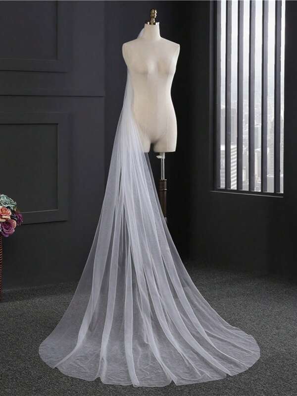 1pc 3 Meters Long 1.5 Meters Wide Simple White Bridal Veil With Train, Suitable For Wedding Wearing