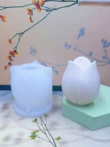 1pc New Holiday Gift Tulip Flower Shaped Handmade DIY Fragrance Stone Home Decor Candle Silicone Mold, Available In Small & Large Sizes - White - View 9