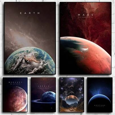 1pc Space Planet Series Venus Earth Mars 80s Vintage Art Wall Home Decor Pictures For Living Room Canvas Painting Print Posters Gift Decor Optional Frame