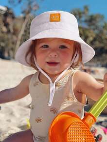 1pc Baby Sun Hat Smile Face Toddler Boys Girls Bucket Hat UPF 50+ Sun Protection - White - View 3