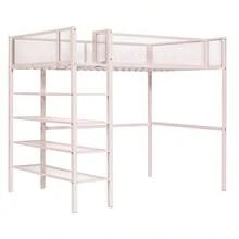 Twin Size Metal Loft Bed With 4-Tier Shelves And Storage, Pink-5418 - Multicolor - View 5