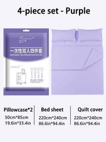 一次性加宽加大四件套，白色，一次性床单和枕套，清洁卫生的旅行必备，床单和被套 - 彩色 - 查看 12