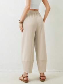 Womens Baggy Wide Leg Pants Casual Elastic Waisted Loose Palazzo Harem Pants With Pockets - Màu be - Xem 2