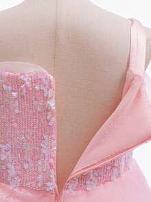 粉色女巫公主嘉年华服装，闪亮亮片薄纱连衣裙，配皇冠和魔杖配饰，万圣节派对服装 - 粉 - 查看 10