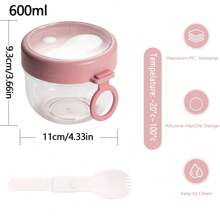 1pc Pink Oatmeal Cup Portable Yogurt Bowl With Lid And Spoon Breakfast Bowl Yogurt Fruit Rake Sugar Water Dessert Bowl Bird's Nest Bowl Breakfast Cups