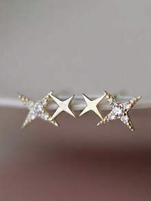 1pc Fashionable Star Stud Earrings, Minimalist Luxury, Personalized Girls Earrings - Gold - View 4