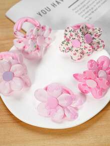 5条装青少年花朵发绳，女孩高弹力发带，橡皮筋，青少年扎发带，可爱马尾辫配饰 - 彩色 - 查看 4
