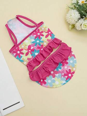 1pc Pet Dog Ruffled Printed Dress, Suitable For Daily Wear, Summer Swimming And Photography, Refreshing & Cute