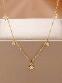 1 Stück Halskette mit Stern-Zirkonia-Anhänger für Frauen, runder weißer Kristall Anhänger Halskette, Schmuck für Valentinstag, Mutter, Muttertag, Geschenk
