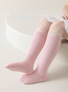 3 Pairs Floral Textured Mesh Kids Crew Socks, Spring/Summer