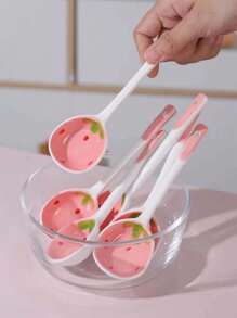 1 Stück/2 Stück/Set Erdbeere Keramik Löffel mit langem Griff, Suppenlöffel, Haushaltslöffel, Reislöffel, Dessertlöffel in Rosa, Schulbedarf