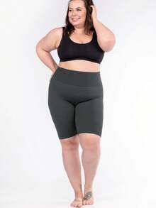 加大码女式运动短裤，涤纶针织面料，纯色，四季紧身运动裤，松紧腰，短款，高弹性健身，适合周末休闲和锻炼