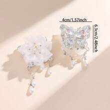 2 bucăți de lanț de găurit cu curea cu fluture și flori, poate purta mărgele cu gaură dreaptă, potrivit pentru lanțul de telefon mobil DIY, breloc, pandantiv auto, lanț de geantă și alte accesorii de artizanat