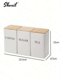 shoxil 3pcs Coffee Tea Sugar Canister Set For Kitchen Countertop, Metal Canisters With Airtight Bamboo Lid, Coffee Jar Sugar Jar Tea Jar, Coffee Tea Sugar Container Set, Square Kitchen Containers For Food Storage