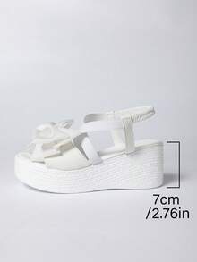 Sandal wedges elastis musim panas wanita dengan detail pita silang yang manis, sol tebal, bagian bawah ringan dari poliuretan, gaya elegan serbaguna untuk pemakaian sehari-hari dan liburan. - Putih - View 10