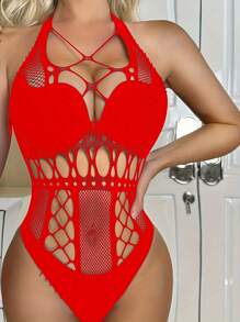 Sexy Lingerie Women's See-Through One-Piece Bikini Halter Cutout One-Piece Mesh