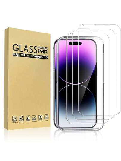 3 paquets de film de protection d'écran en verre trempé haute définition anti-chute compatible avec l'iPhone 16 Pro Max, 16, 16 Pro, 16 Plus, 15 Pro Max, 15, 15 Pro, 15 Plus, 14 Pro Max, 14 Pro, 14 Plus, 14, 13 Pro Max, 13, 13 Pro, 12, 11. Idéal comme cadeau d'anniversaire, pour la famille et les amis. Accessoire de protection d'écran de téléphone.