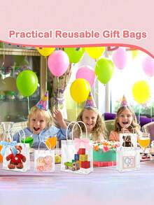 10pcs DIY Bow Transparent Gift Bags With Handles, Blue & Pink Bow Clear Plastic Party Favor Bags, Reusable For Baby Shower, Gender Reveal, Birthday, Mother's Day, Wedding And More - Transparent - View 6